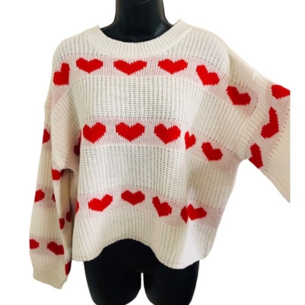 Jessica Simpson white & red heart’s valentine’s‎ day knit sweater size small new